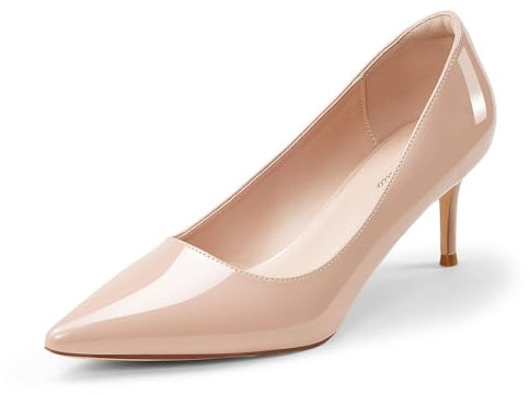 GENSHUO Décolleté con Tacco Basso da Donna, Scarpe Eleganti con Tacco e Punta Chiusa, Nudo, 42 EU