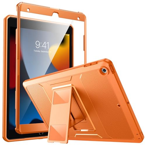 MoKo Funda Compatible con Nuevo iPad 9ª Gen /8ª Gen /7ª Gen (2021/2020/2019) iPad 10.2 Inch Case, Shockproof Híbrido Cubierta para Choque con Protector de la Pantalla Incorporado, Naranja