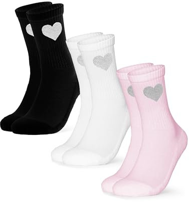 Occulto Damen Herz Tennis Socken 3er Pack (Modell: Venus), Sport Socken Grün Pink Blau 35-38