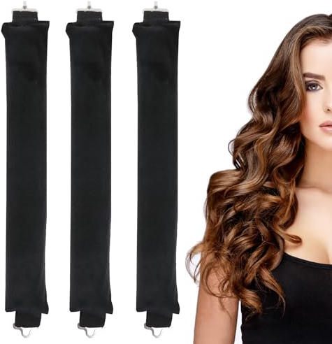 3 Pack Heatless Curling Iron Jumbo Curling Wand for Medium and Long Hair Overnight Curler Big Wave Soft Velvet Thick Wand with Hook Diy Hair Styling Tool Black