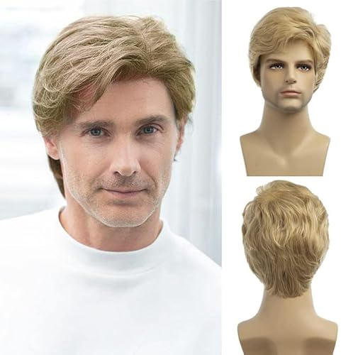 Qnbiar Herren Kurze Blonde Perücke Synthetisch Hitzebeständig Natürliches Haar für Halloween & Cosplay