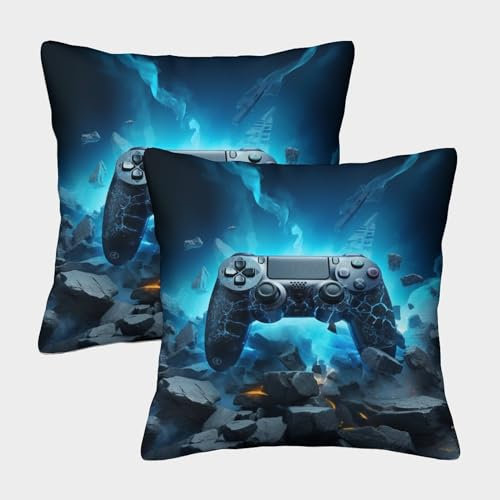 ZHUICHENG 3D-bedruckte Kissenbezüge mit Spielkontroller-Motiv, quadratisch, dekorativ, superweich, 2 Stück, Heimdekoration für Sofa, Schlafzimmer, 45 x 45 cm