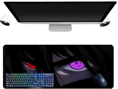 PUrar Japanese Anime Uchiha Sasuke Tapis de Souris XL, 800 x 300mm, Tapis de Souris de Jeu imperméable et Base de 3mm en Caoutchouc antidérapant Surface texturé