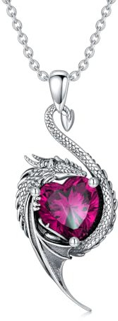 LONAGO Drache Halskette 925 Sterling Silber Schwarzer Drache mit Herzförmigem Geburtsstein Anhänger Halskette für Damen (Juli)
