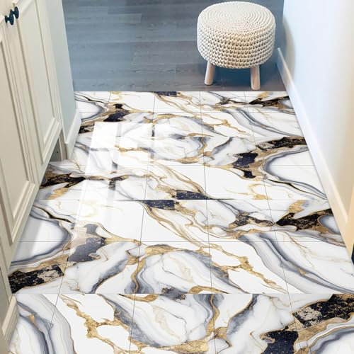 Piastrelle Adesive Cucina 20x20 Nero, Bianco, Oro Piastrelle Adesive Bagno Pavimento Adesivo Paraschizzi Cucina Adesivo Piastrelle Ceramica Carta Adesiva per Mobili Vintage(10 pezzi)