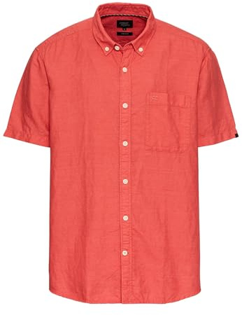 camel active Herren Kurzarmhemd aus einem Baumwoll-Leinenmix Rot, Menswear-L