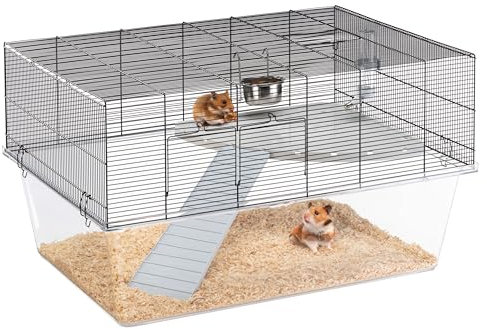 Ferplast Hamsterk, Mäusekäfig und Käfig für Gerbil Glassy 80, Zweistöckiges Zubehör-Habitat für Kleintiere, Hohe und Geräumige Basis, Sicherheitshaken an den Türen, 78,5 x 57,5 x 44,5 cm