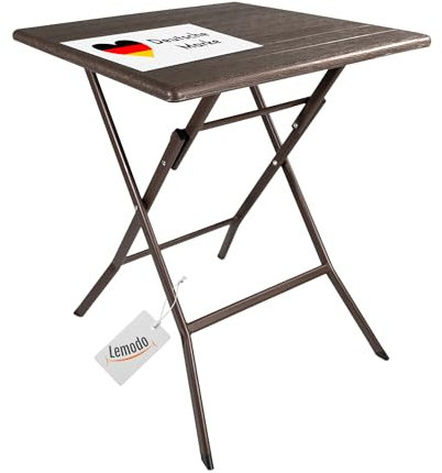 Lemodo Klapptisch mit Tischplatte in brauner Holz-Optik, Balkontisch 62 x 62 cm (L x B) | Beistelltisch bis zu 40 kg belastbar, Gartentisch, robuster Plastiktisch