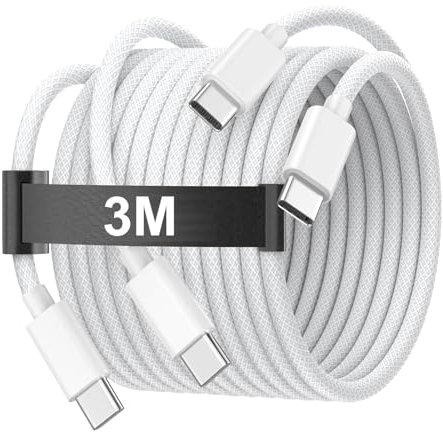 3M USB C to USB C Charging Cable for iPhone 16 15, 60W Long Type C to C Charger Cable Cord for iPhone 16/16 Plus/16 Pro/16 Pro Max/15/15 Plus/15 Pro/15 Pro Max, iPad Pro/Air/Mini, MacBook, White