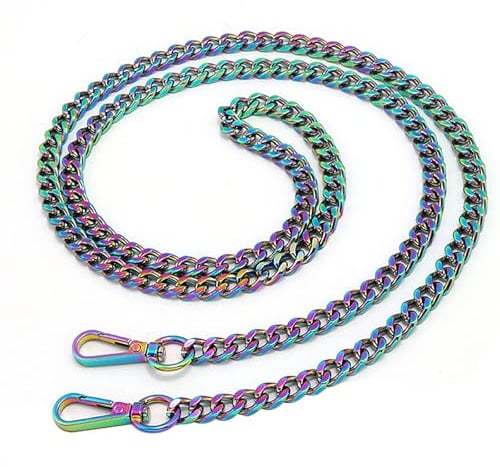 WANYI 120CM Taschenkette Regenbogen Taschengurte zum Wechseln Metallkette Taschenriemen Handykette Geldbörsenkette Hosenkette für DIY Taschen Handtasche Geldbörse mit Karabiner