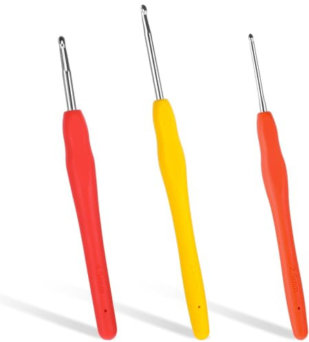 3 Stück Häkelnadeln Set, 2,5mm, 3,5mm, 4,5mm Häkelnadel, Ergonomische Stricknadeln mit Gummi Softgriff von Schals, Handschuhen, Taschen, Hüten, Socken