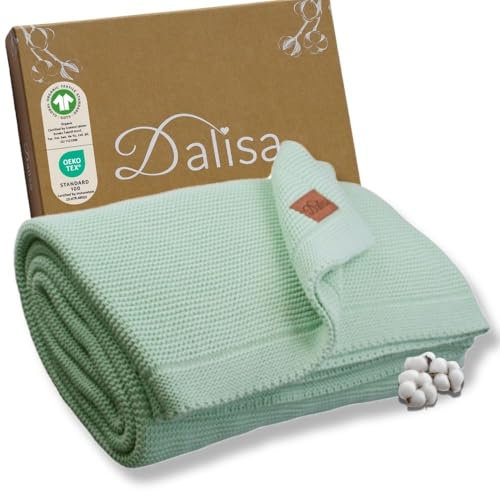Dalisa 100% Bio-Baumwolldecke aus türkischer Baumwolle-GOTS-Zertifiziert, dick, gemütlich und klobig-perfekt für Couch, Bett und Heimdekoration - Boho Vintage Knit Alina (Mint, 130x150)