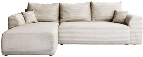 BROMARKT Sofa mit Schlaffunktion Couch mit Bettkasten Ecksofa L-Form Moderne Schlafcouch für Wohnzimmer 3 Sitzer universelles Schlafsofa Romeo freistehend 280x184x85 Kordstoff Beige