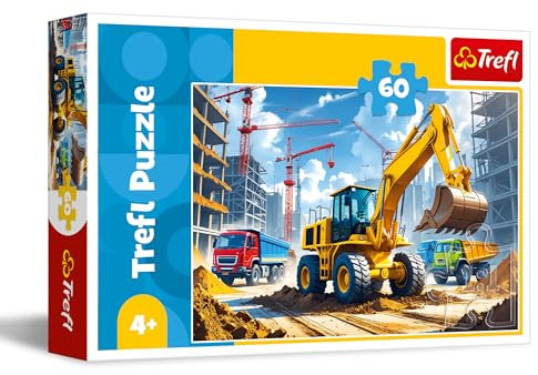 Trefl - Baggerlader - Puzzle 60 Teile - Buntes Puzzle mit Fahrzeugen, kreative Unterhaltung, Spaß für Kinder ab 4 Jahren
