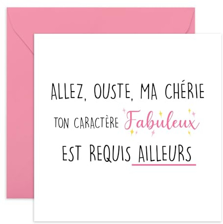 Central 23 Carte de départ pour femme - « Votre fabulosité est nécessaire ailleurs » - Carte drôle pour collègue, amie ou patronne - Idéale pour souhaiter bonne chance - Autocollants inclus