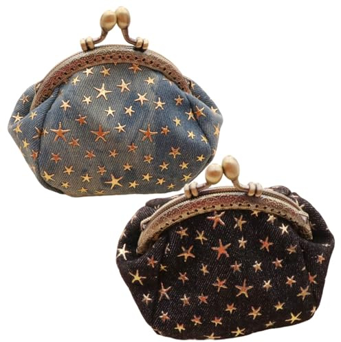 2-teiliges Münzgeldbörse Geldbörse mit Vintage-Blumenschnalle Jeans-Handtaschen für Damen