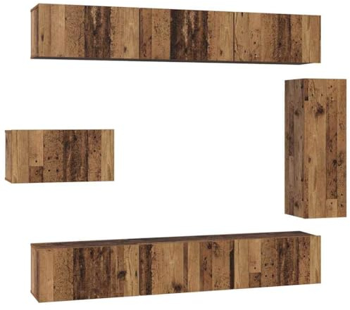 vidaXL TV Cabinet Set 8 pcs Old wood 30.5 x 30 x 90 cm Engineered wood, Modern Living Room Storage, Rectangular Tv Cabinet, Ample Wall-Mounted Organizer, Reversible Door Compact Unit, Matte Finish