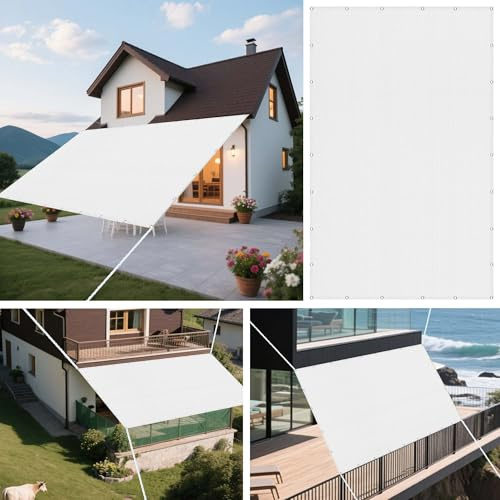 Sonnensegel 300 x 495 cm Rechteckig Atmungsaktiv 98% UV Schutz Segel Baldachin Segeltuch Stoff inkl Befestigungsseile für Draußen Patio Terrasse Camping, Weiß