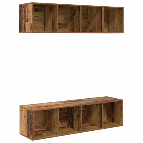 vidaXL TV Cabinet Set Old wood Engineered wood, Living Room Furniture, Modern Rectangular Tv Cabinet Set, Ample Storage Solution with Floating Shelves for Home Organization