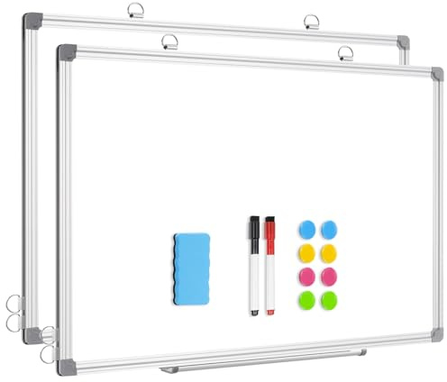 DOLLAR BOSS Magnetic Whiteboard 60 X 45 cm 2 Pack, White Board for Walls Magnetic Board Wall Whiteboard for Office Kitchen, Dry Wipe Writing Board with 2 Pens