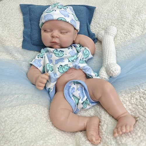 Generisch 45 cm große lebensechte Reborn-Babypuppe aus Silikon – realistisches schlafendes Neugeborenes mit handgefertigten Wimpern und beweglichen Gliedmaßen Senioren und Kinder