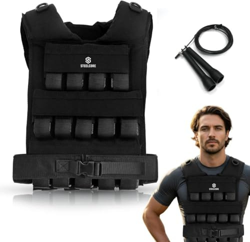 SteelCore Adjustable Weighted Vest for Men & Women – Heavy Duty 1000D Nylon Weight Vest with Removable Steel Weights (12kg / 20kg / 30kg) for Running, Walking, Strength Training, HIIT & Calisthenics