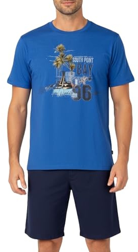Cocain underwear Herren Pyjama kurz Set 100% Baumwolle Sommer Nachtwäsche XXL Schlafanzug mit Rundhals T-Shirt & Shorts atmungsaktiv bequem blau mit Motivdruck
