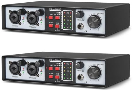 Deechate 2 x 2 entrées 2 sorties USB Interface audio enregistrement carte son 32 bits/384 kHz Studio Record Professional Sound Card 48 V Phantom