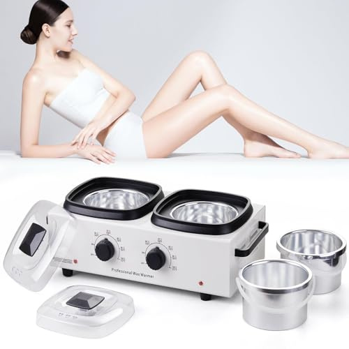 Double Pot Wax Warmer, 1000 ml Portable Wax Heater with Adjustable Temperature Control for Hair Removal