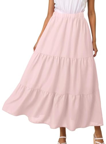 Générique Gonna da donna a vita alta plissettata Midi Raffinata Fluida Cintura Elastica Autunno Weekend Casual Delicata Foderata Alla Moda A73, Rosa, XL