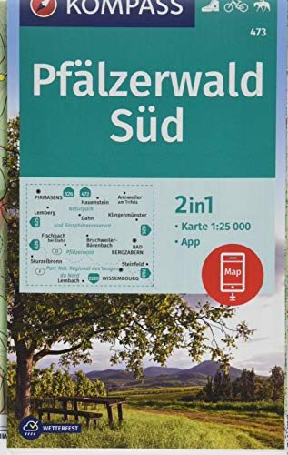 KOMPASS Wanderkarte Pfälzerwald Süd: 2in1 Wanderkarte 1:25000 inklusive Karte zur offline Verwendung in der KOMPASS-App. Fahrradfahren. Reiten. (KOMPASS-Wanderkarten, Band 473)
