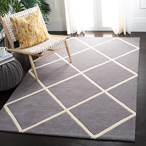SAFAVIEH Chatham Collection Accent Rug - 4' x 6', Dark Grey & Ivory, Handmade Diamond Trellis Wool, Ideal for High Traffic Areas in Entryway, Living Room, Bedroom (CHT720D)