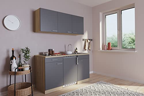 respekta Küchenzeile Luis KB150ESGC Grau 150 cm Breite mit Elektrogeräten