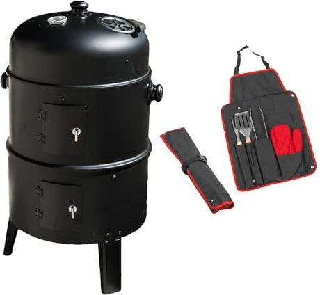 KCT 3 in 1 Upright BBQ Smoker - with Tool Set Outdoor Barbeque Cooking Grill