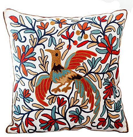 MeMoreCool - Housse de coussin brodée 45,7 x 45,7 cm, en coton, décor indien
