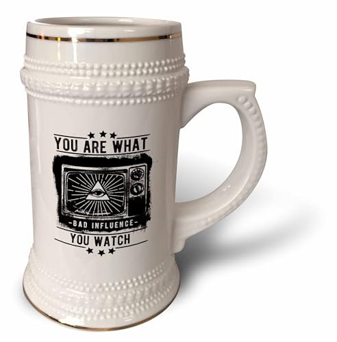 3dRose Tasse mit Aufschrift are what you watch Bad Influence TV, Schwarz und Weiß, Auge der Vorsehung, Steinbecher, 530 ml (stn_254437_1), Keramik