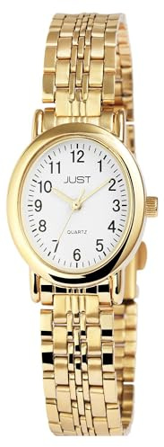 Just Damen Armbanduhr Analog in Gold, Gesamtlänge 23.5 cm, Edelstahlarmband – 5 ATM