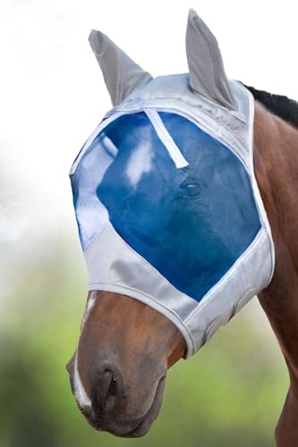 Harrison Howard CareMaster Ergonomisch gestaltete Dicke Fleece Polsterung Pferde Fliegenmaske UV-Schutz mit Ohrenschutz Hawaiian Blau Pony (S)