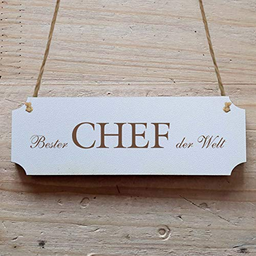 Schild « BESTER CHEF DER WELT » 15 x 5 cm - mit Motiv - Dekoschild Holzschild Türschild - Büro Privat Firma