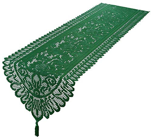 mookaitedecor Grün Spitze Tischläufer Modern Spitzenstoff Deko Waschbar Tischwäsche für Wohnzimmertisch Hochzeit Party Weihnachten, 33 x 150 cm