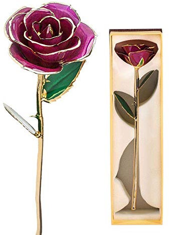 FILFEEL 24K Gold Rose, Dipped Flower Gift for Her Made of Fresh Rose, Last Forever Mother's/Thanksgiving/Christmas/Valentine's/Birthdays Party/Graduations/Weddings (Purple)