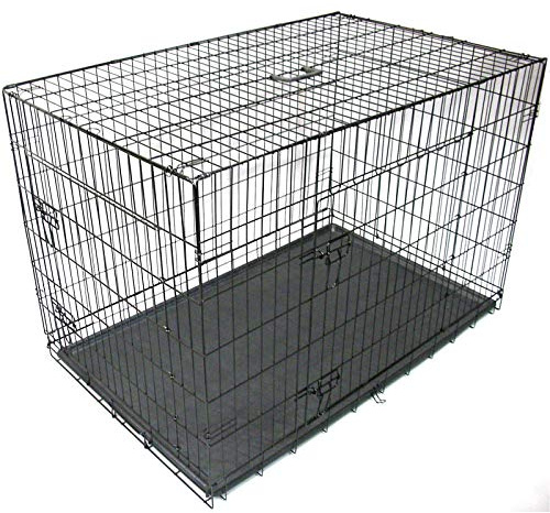 Gr8 Home Pet Cage Metal Dog Cat Puppy Training Folding Crate Vet Animal Transport Carrier With Tray Handle Black[48 Inch]