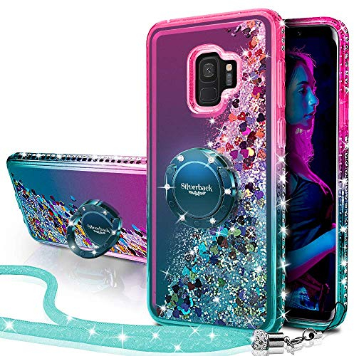 Miss Arts für Galaxy S9 Hülle,[Silverback] Mädchen Glitzern Handyhülle Hülle mit Ringständer, Cover TPU Bumper Silikon Flüssigkeit Treibsand Clear Schutzhülle für Samsung Galaxy S9 -Grün