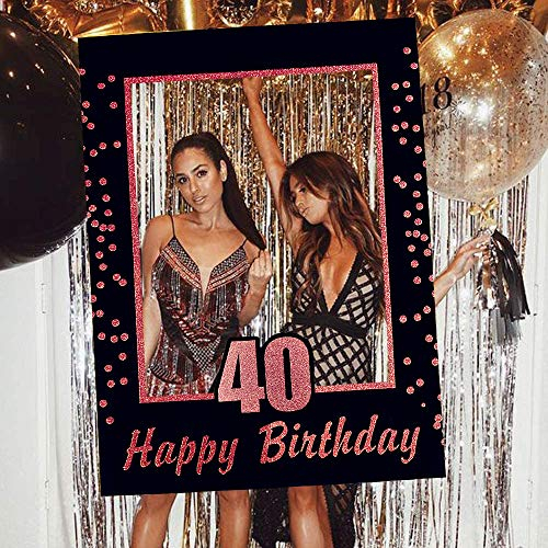 JeVenis Or Rose 40e Anniversaire Cadre Photo Booth Props Cartes d'invitation pour Le 40e Anniversaire Anniversaire Jouet Fournitures de fête