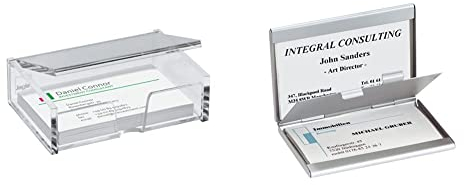 Sigel VA112 Visitenkarten-Box für 80 Karten, glasklar Acryl VZ136 Visitenkarten-Etui mit 2 Fächern, silber matt, Alu