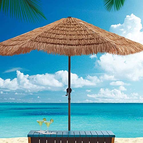 FACC 2.4m Parasol Exotique Paille, Parasol Plage Anti UV, Parasol De Jardin Exterieur, Parapluie Tiki Hawaïen, avec Manivelle, avec 6 Côtes Robustes, pour Le Camping en Plein Air
