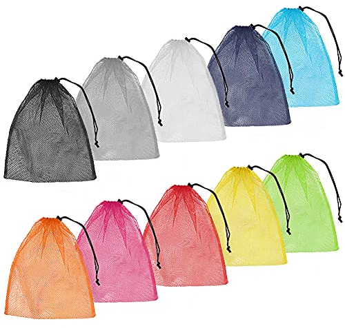 Geluode Nylon Mesh Bag,10 Pack Colorful Drawstring Mesh Stuff Sack 35x40 cm Multi Functional Storage Bag for Storage,Travel and Sports