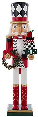 Kurt S. Adler Red, White and Black Nutcracker with Gift Wreath Music Box, 15-Inch, Multi-Colored