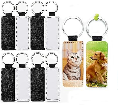 Tiamu 10 Pcs PU Porte-Clés Photo Vierges à Sublimation de Transfert de Chaleur, Rectangle Porte-Clés Personnalisé avec Anneau Brisé, Porte-Clés de Voiture, Image DIY Cadeau pour Amis Famille Mariage