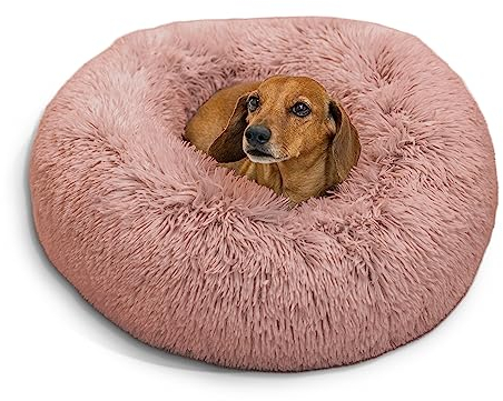 Best Friends by Sheri The Original Calming Donut Shag - Beruhigendes Haustierbett - Kunstfell -Puderrosa - S 58 x 58cm